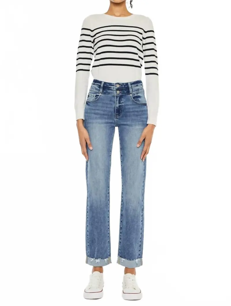 Kiana High Rise Slim Straight Jeans In Blue 1