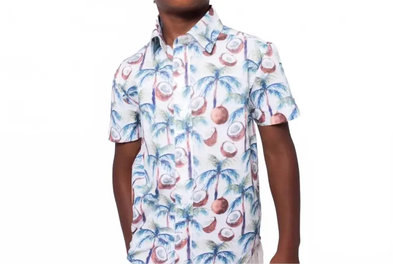 Kid's Coconut Palms Party Shirt In Blue 1
