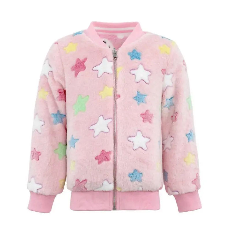 Kid's Fuzzy Reversible Bomber Jacket In Pink 1