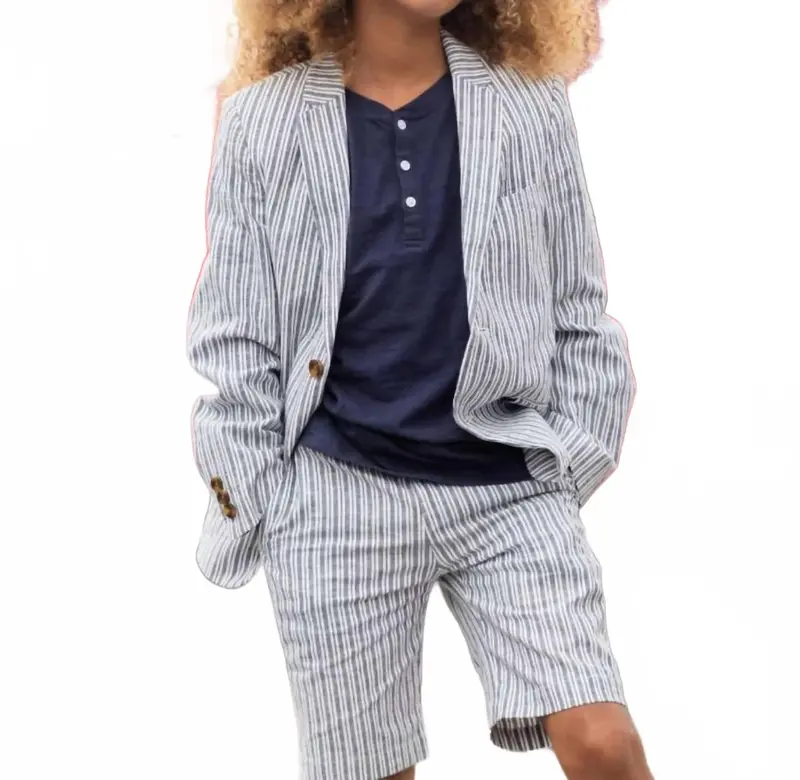 Kid's Stripe Trouser Short In Navy 1