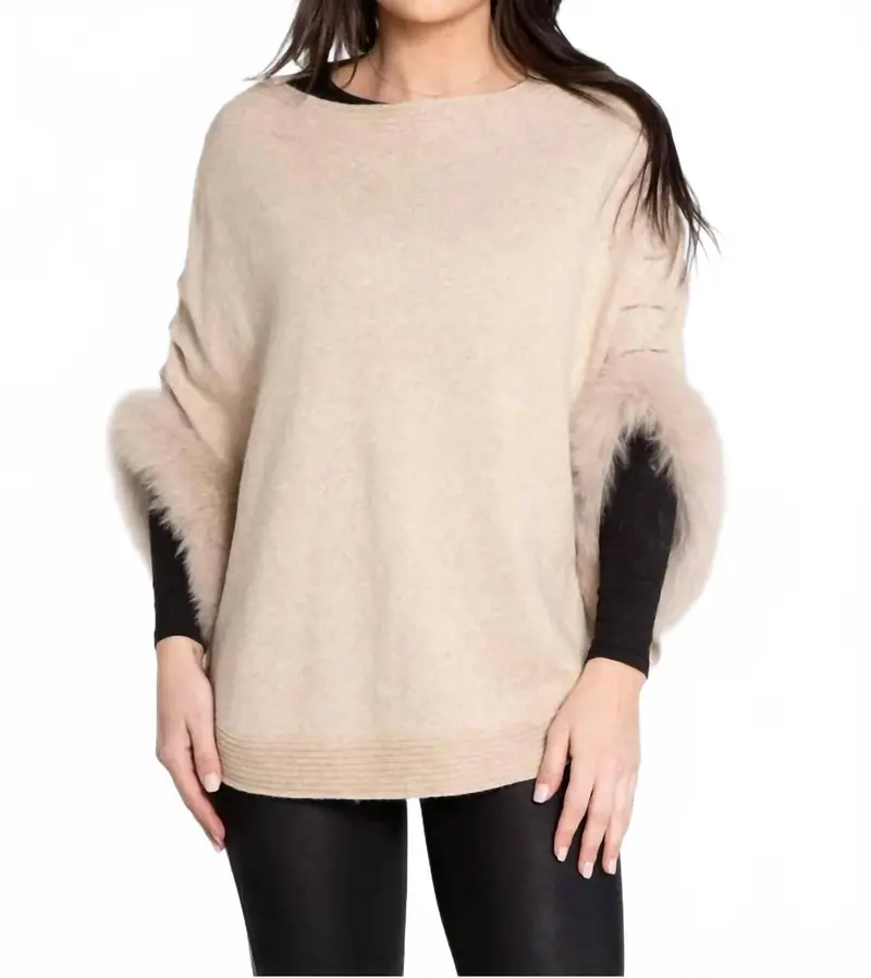Knit Cashmere & Fox Fur Poncho In Camel 1