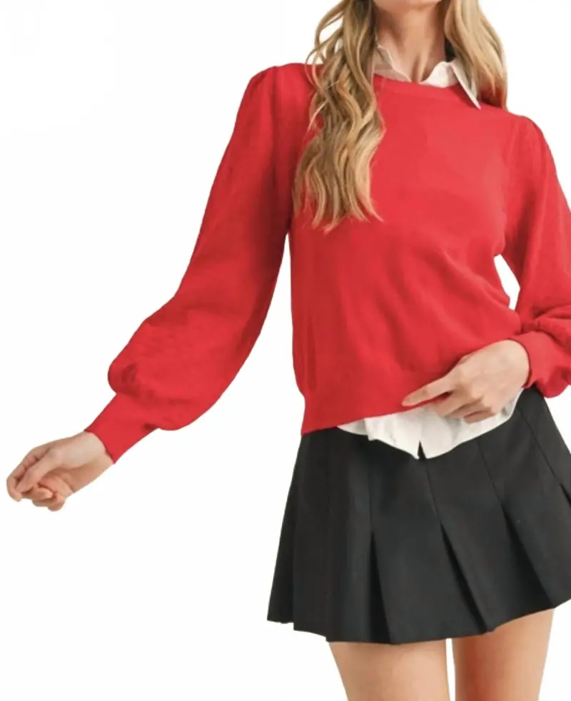Knit Pointelle Sweater In Red 1