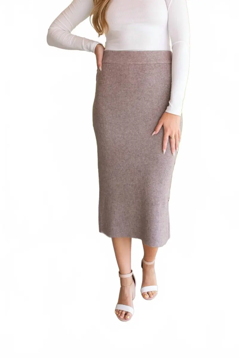 Knit Skirt With Buttons In Oat 1