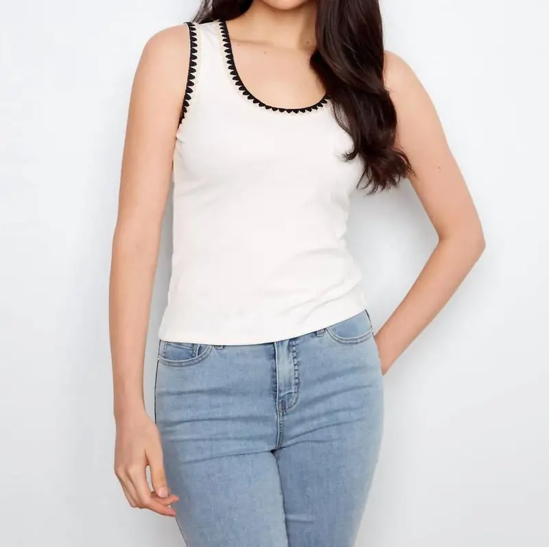 Knit Tank Top With Crochet Detail In Ecru 1