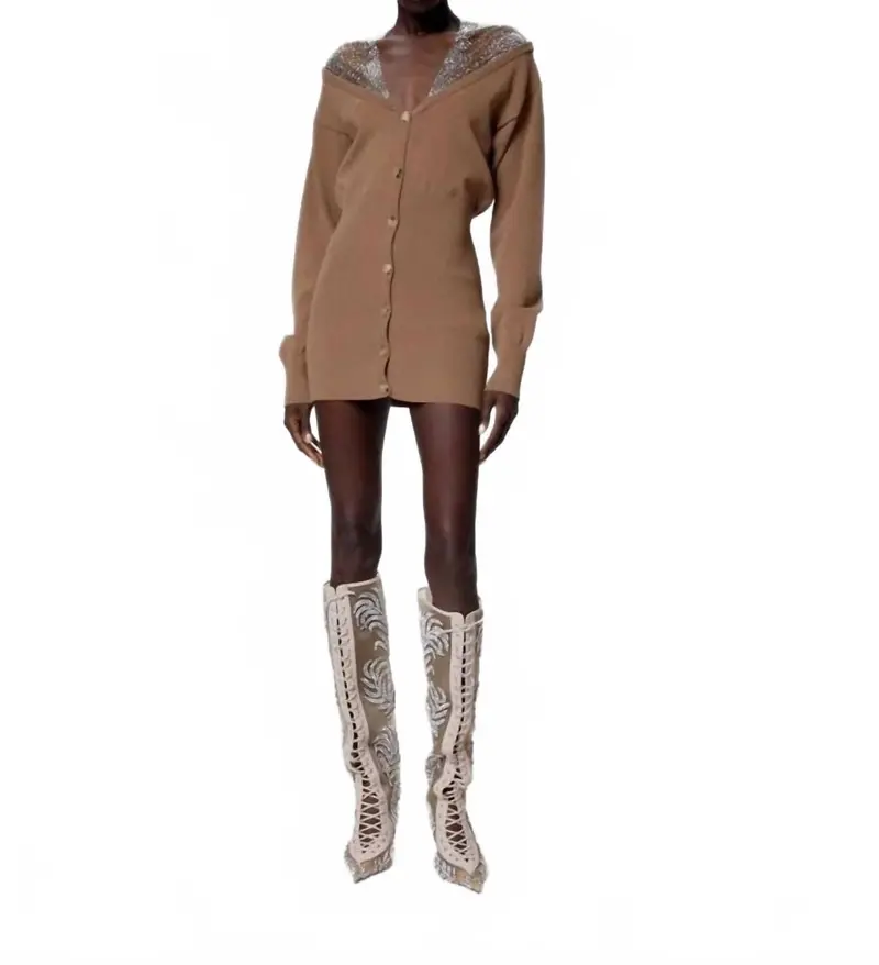 Knitted Dress In Camel 1