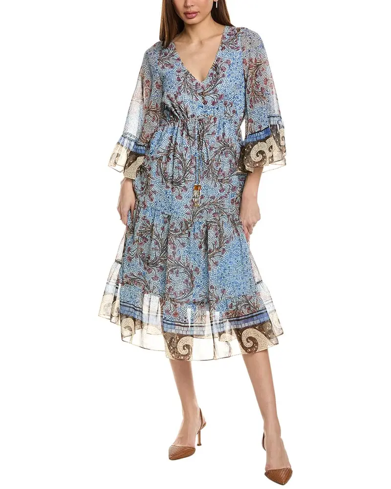 Kobi Halperin Logan Print V-Neck Ruffle Sleeve Dress 1