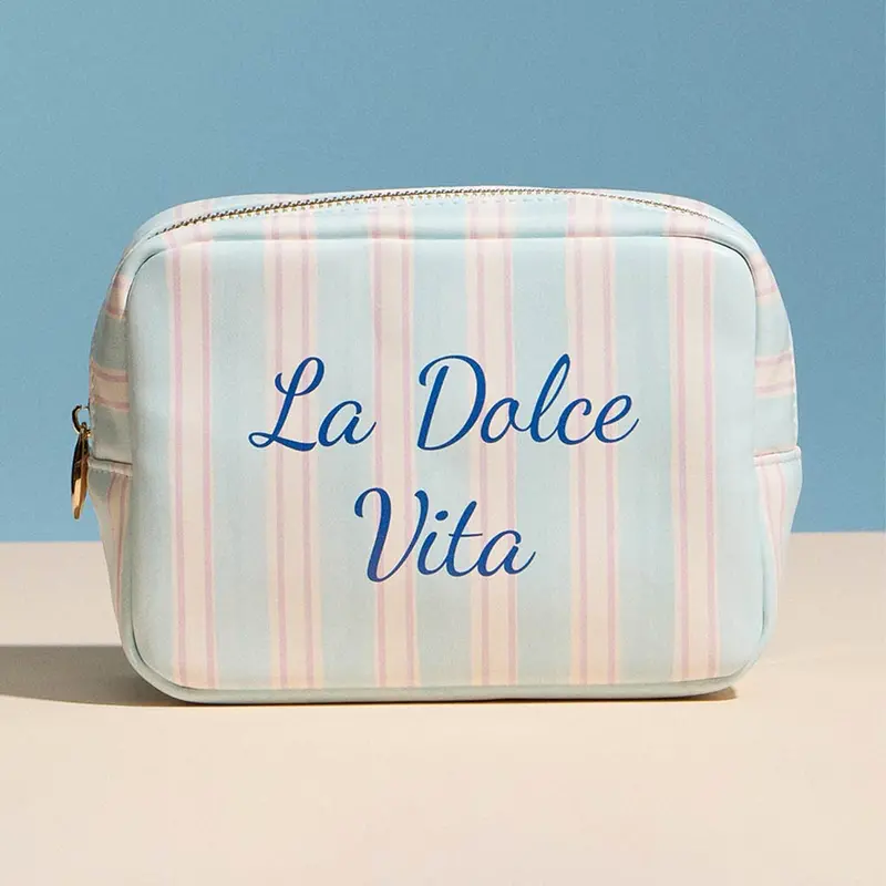 La Dolce Vita Striped Print Portable Cosmetic Pouch Bag 1