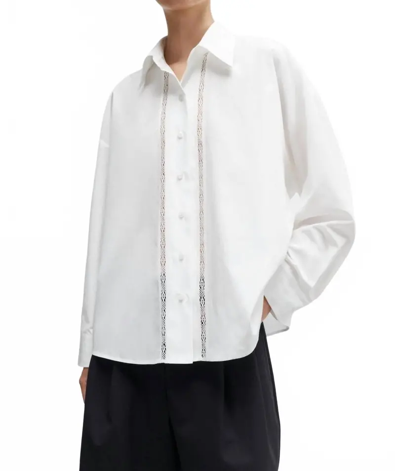 Lace Button Down Shirt In White 1