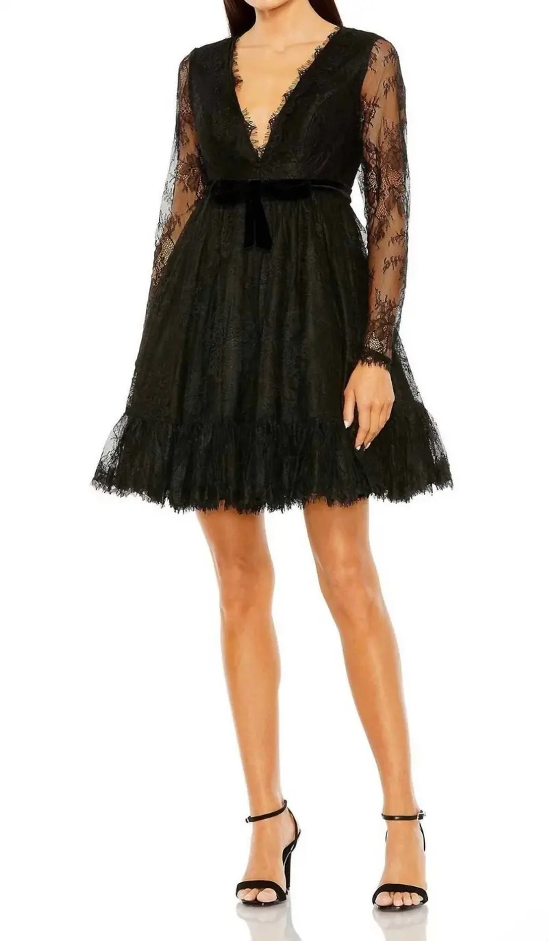 Lace Long Sleeve Dress In Black 1
