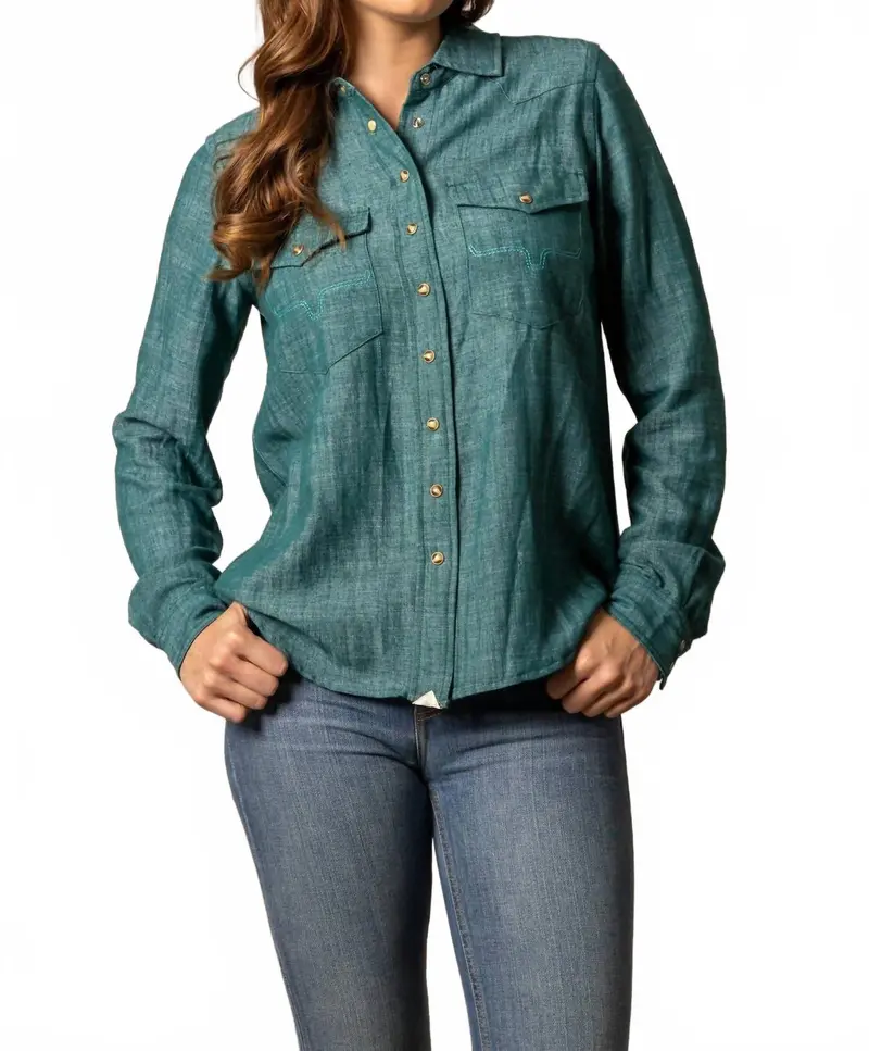 Lacy Button Down Shirt In Dark Teal 1