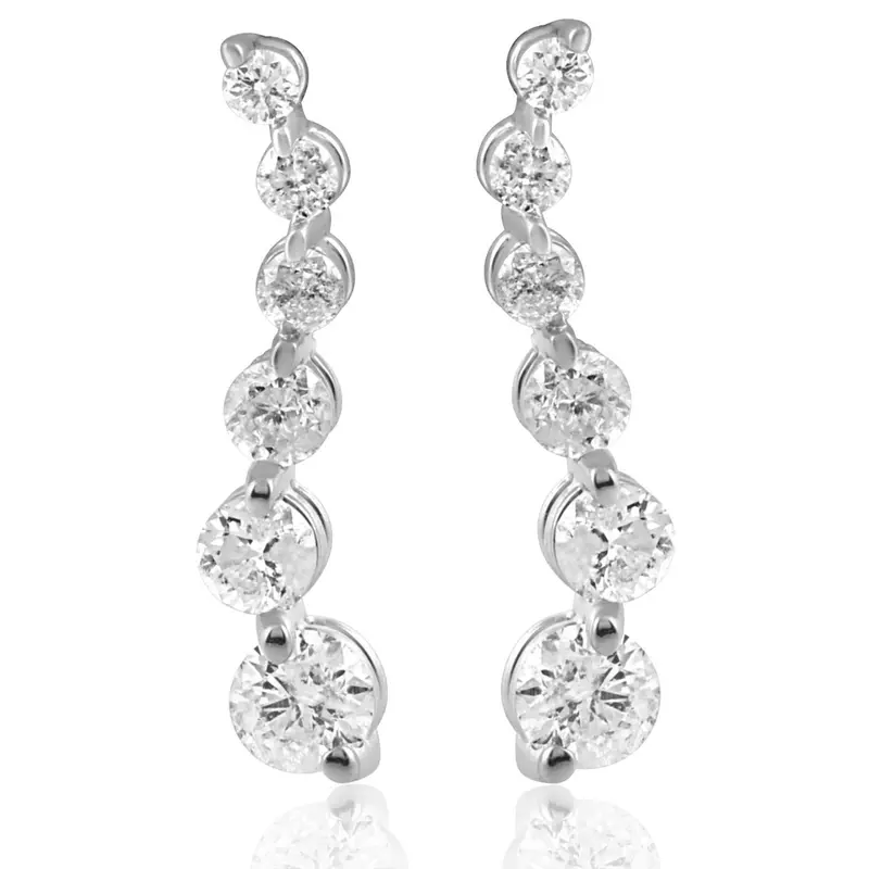 Ladies 1/2Ct Diamond Journey Earrings 14K White Gold 1