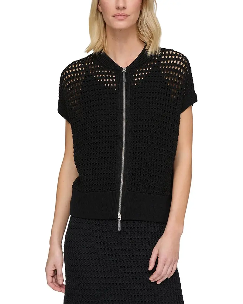 Lafayette 148 New York Petite Open Stitch Zip Front Sweater 1