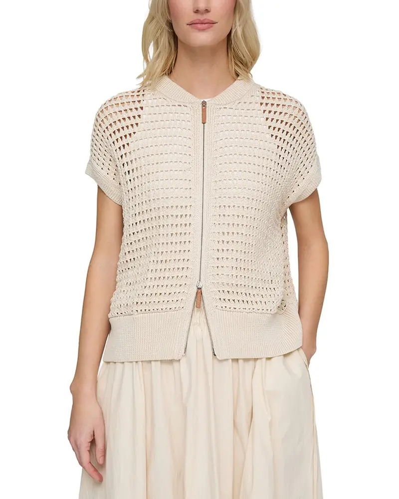 Lafayette 148 New York Petite Open Stitch Zip Front Sweater 1