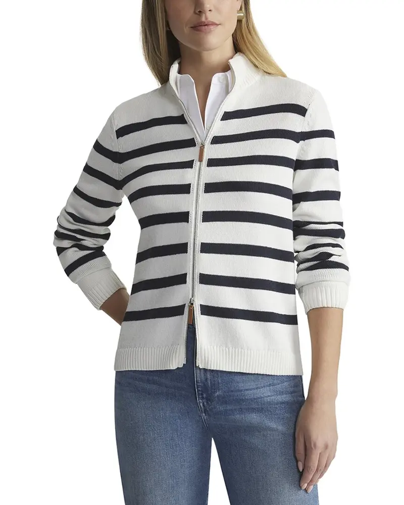 Lafayette 148 New York Petite Stripe Fitted Silk-Blend Bomber Jacket 1