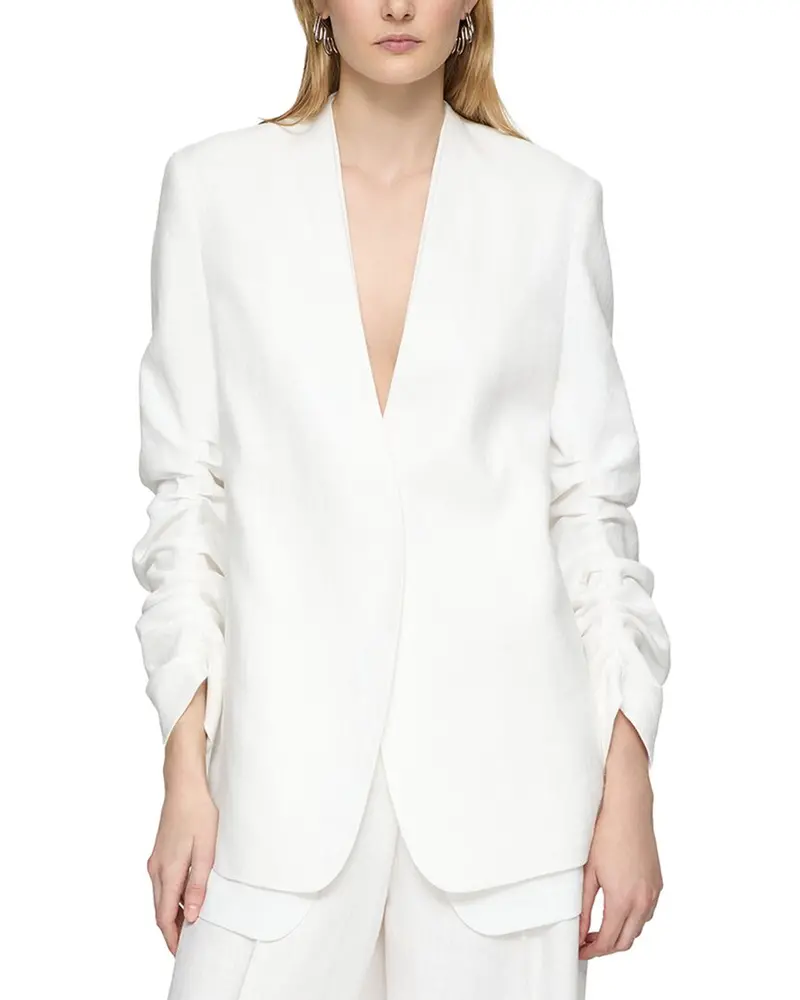 Lafayette 148 New York Petite V-Neck Ruched Sleeve Linen Blazer 1