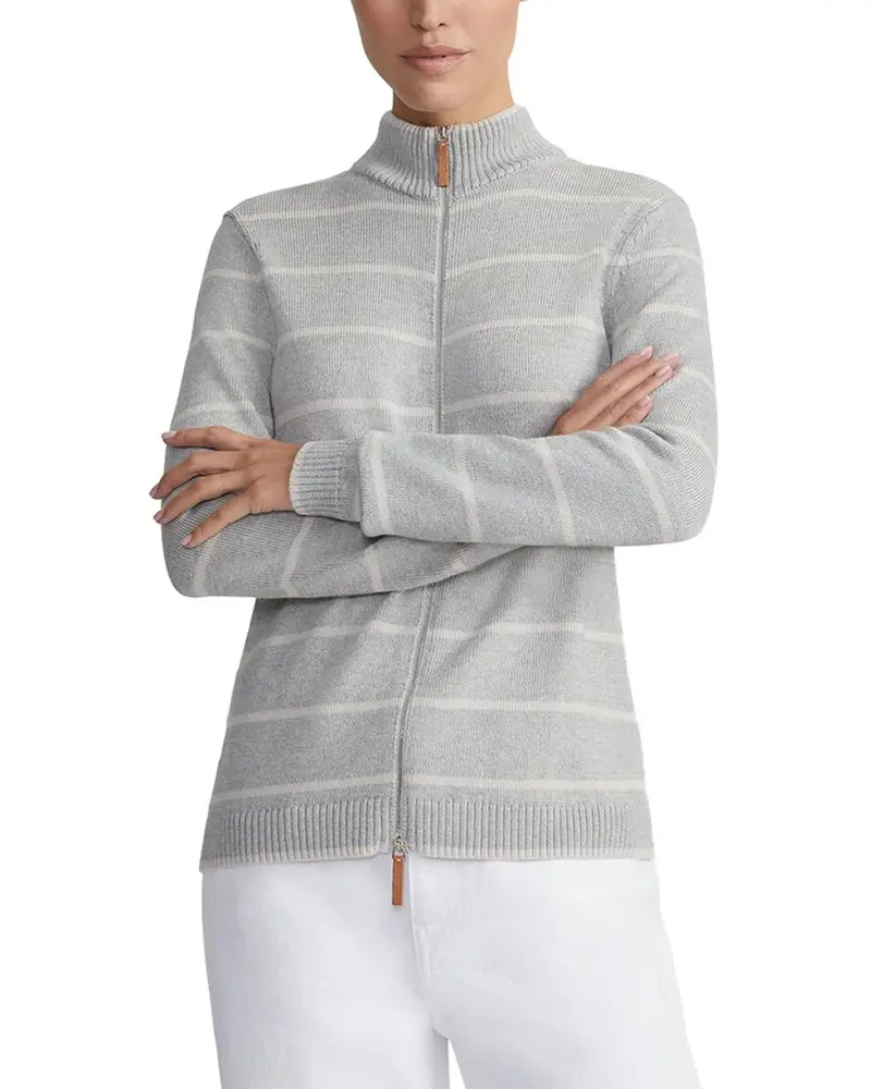 Lafayette 148 New York Stripe Fitted Silk-Blend Bomber Jacket 1