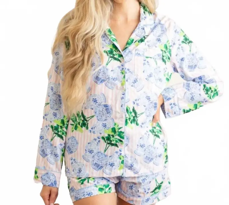 Lane Short Pajama Set In Ginger Fig Stripe 1