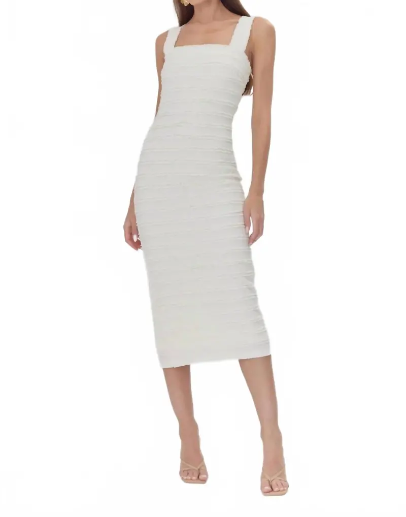 Lara Textured Lace Trim Midi Dress In Cream 1