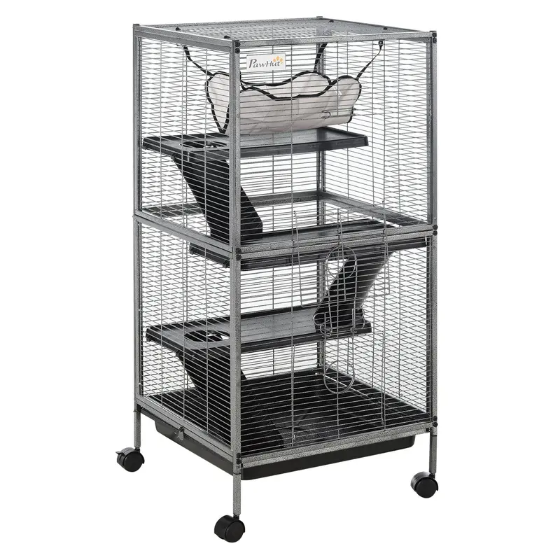 Large Metal Small Animal Cage With Hammock 4 Tiers & Removable Tray Gray Extra Space For Ferrets Chinchillas 1