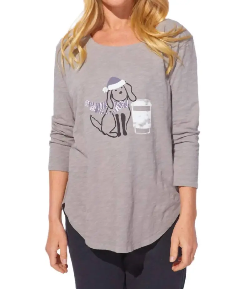 Latte Puppy Boxy Tee In Fog 1