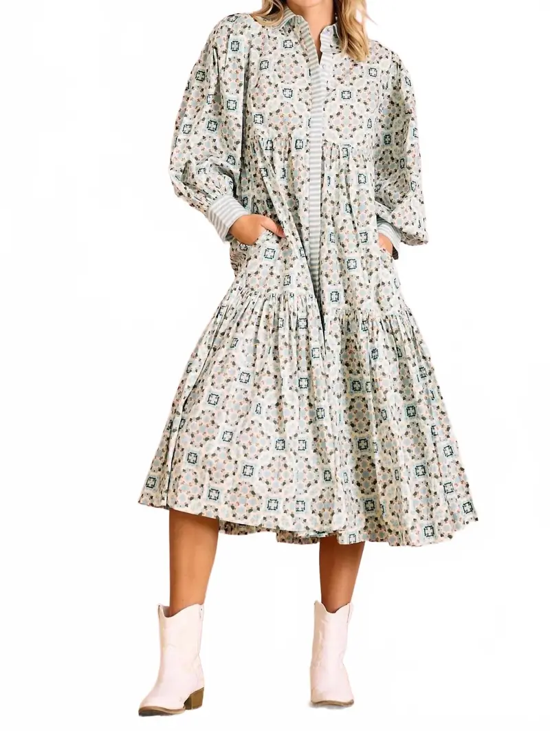 Laura Long Sleeve Dress In Green 1