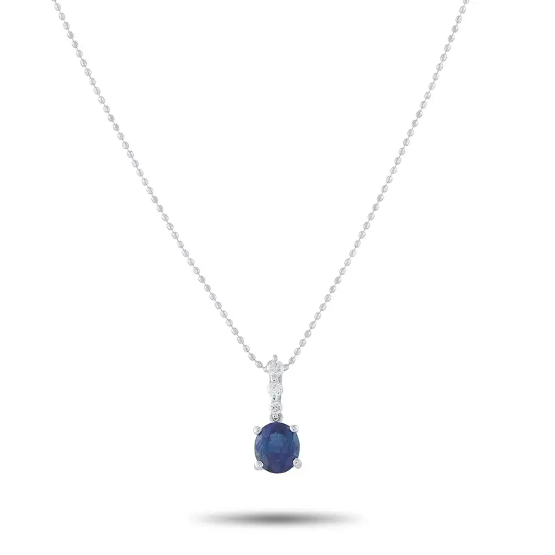Lb Exclusive 18K White Gold 0.10Ct Diamond And Sapphire Pendant Necklace Mf09-041426 1