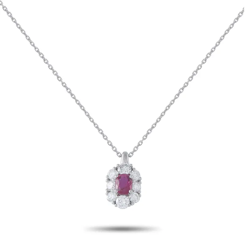 Lb Exclusive 18K White Gold 1.09Ct Diamond And Ruby Pendant Necklace Mf25-041426 1