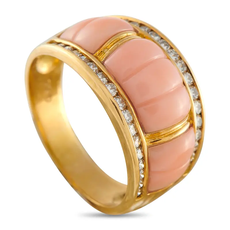Lb Exclusive 18K Yellow Gold 0.55Ct Diamond And Coral Ring Mf03-041026 1