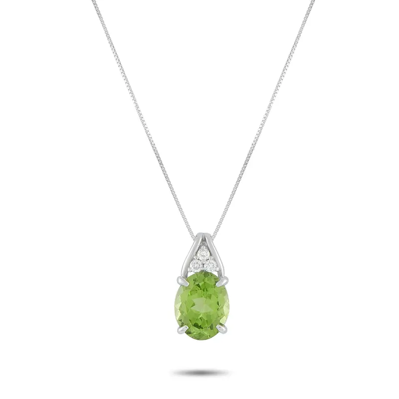 Lb Exclusive Platinum 0.09Ct Diamond And Peridot Pendant Necklace Mf09-041326 1