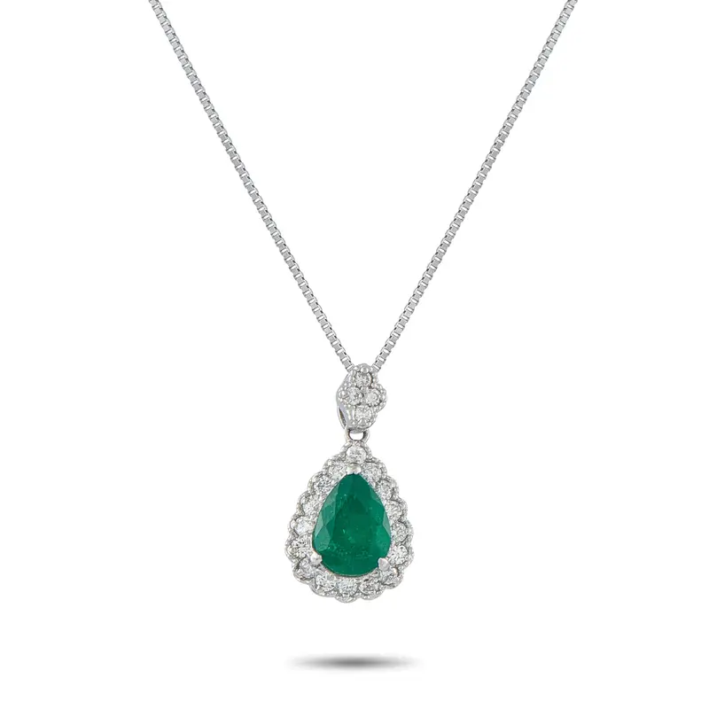 Lb Exclusive Platinum 0.10Ct Diamond And Emerald Pendant Necklace Mf43-041326 1