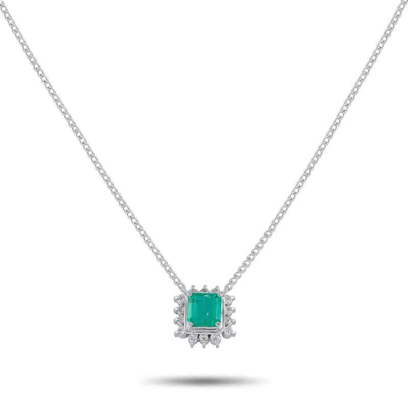 Lb Exclusive Platinum 0.12Ct Diamond And Emerald Necklace Mf06-041026 1