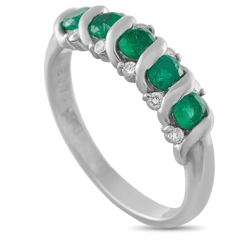 Lb Exclusive Platinum 0.13Ct Diamond And Emerald Ring Mf13-041426 1