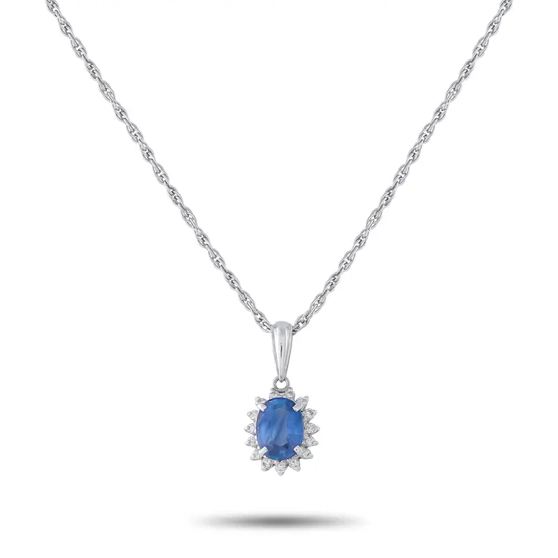 Lb Exclusive Platinum 0.14Ct Diamond And Sapphire Pendant Necklace Mf02-041426 1