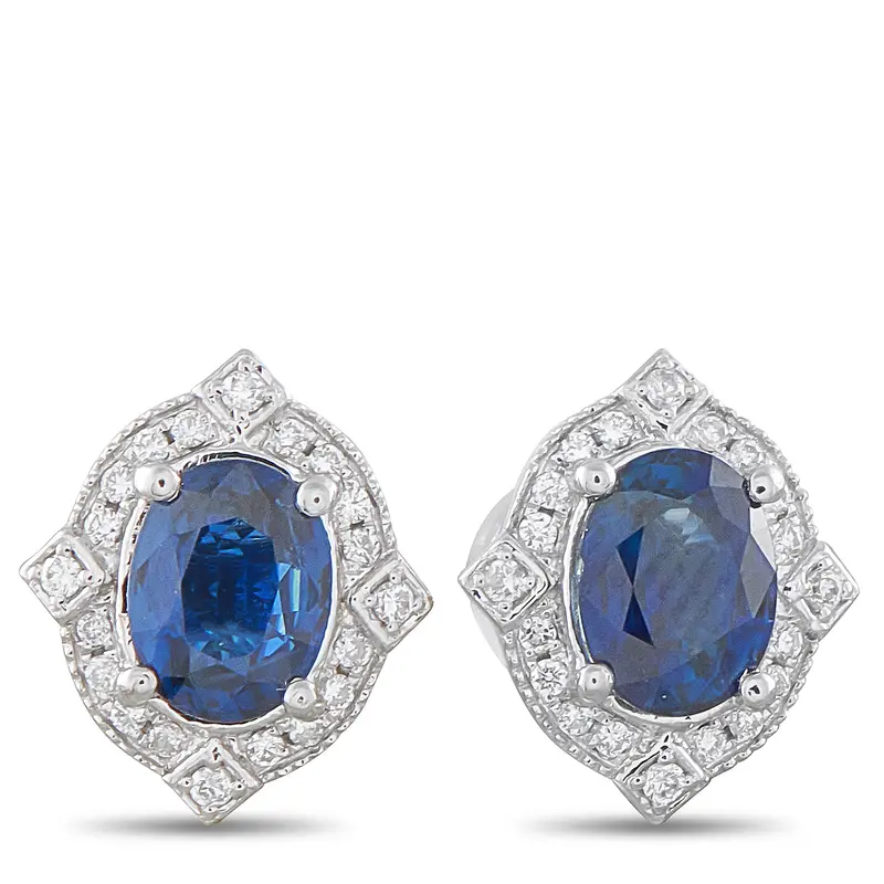 Lb Exclusive Platinum 0.15Ct Diamond And Sapphire Earrings Mf20-041026 1