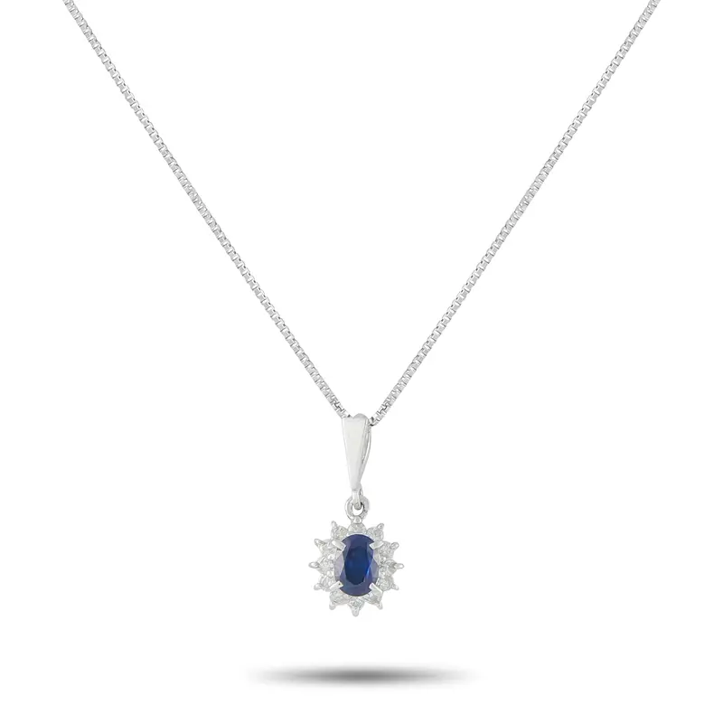Lb Exclusive Platinum 0.15Ct Diamond And Sapphire Pendant Necklace Mf22-041326 1