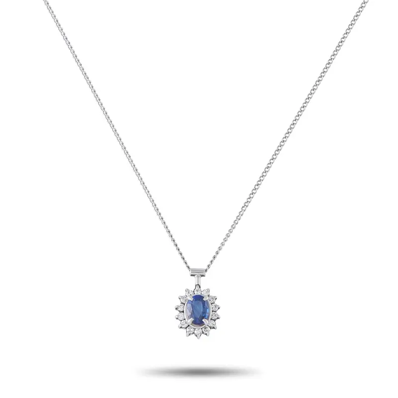 Lb Exclusive Platinum 0.16Ct Diamond And Sapphire Pendant Necklace Mf27-041326 1