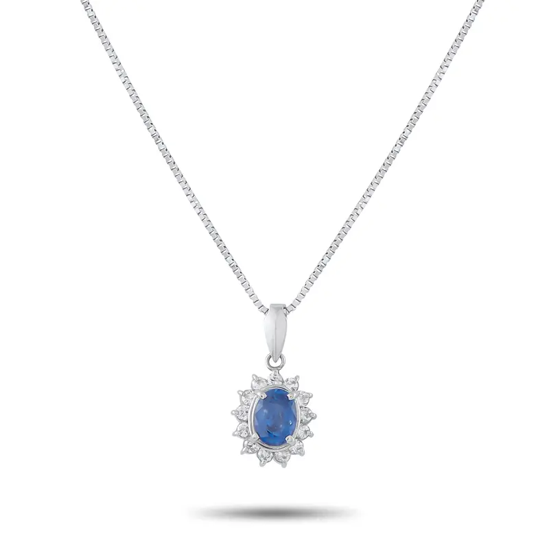Lb Exclusive Platinum 0.19Ct Diamond And Sapphire Pendant Necklace Mf32-041426 1
