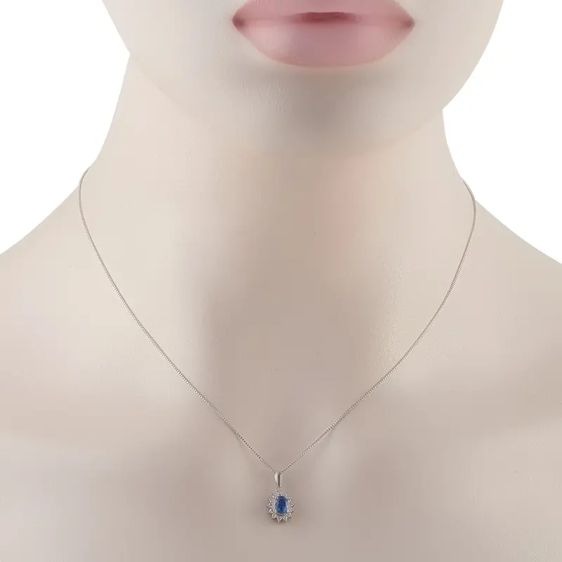 Lb Exclusive Platinum 0.19Ct Diamond And Sapphire Pendant Necklace Mf32-041426 2