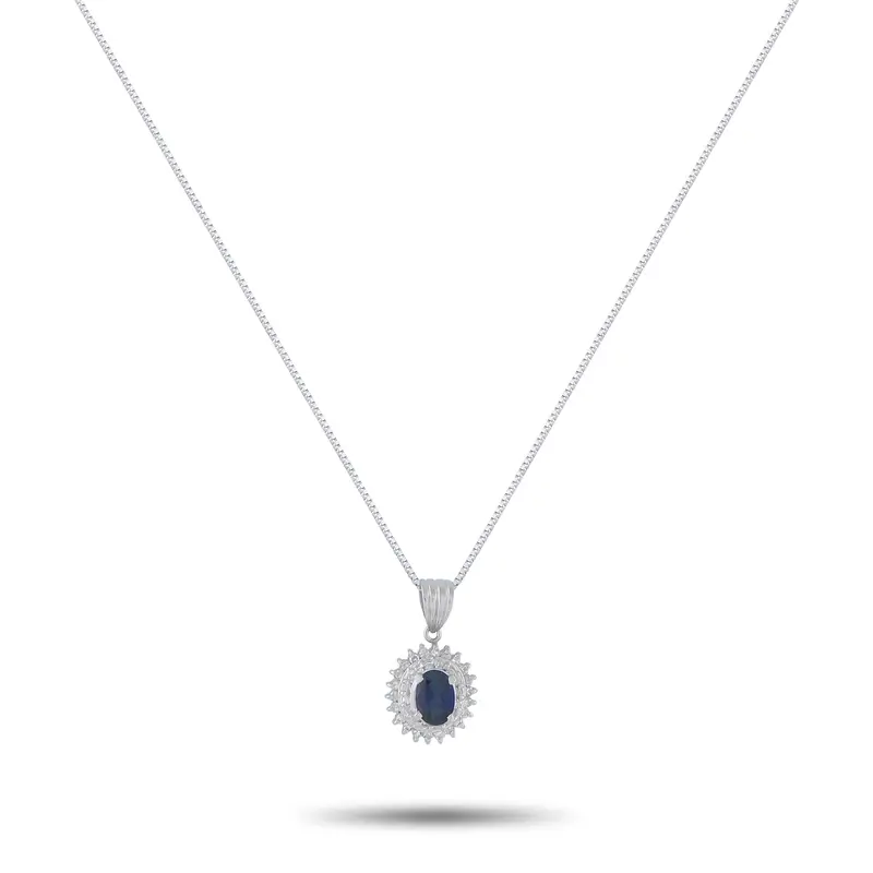 Lb Exclusive Platinum 0.22Ct Diamond And Sapphire Pendant Necklace Mf06-041426 1