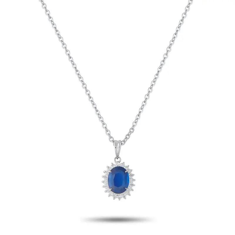 Lb Exclusive Platinum 0.25Ct Diamond And Sapphire Pendant Necklace Mf19-041326 1