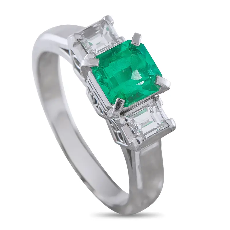 Lb Exclusive Platinum 0.36Ct Diamond And Emerald Ring Mf14-041026 1