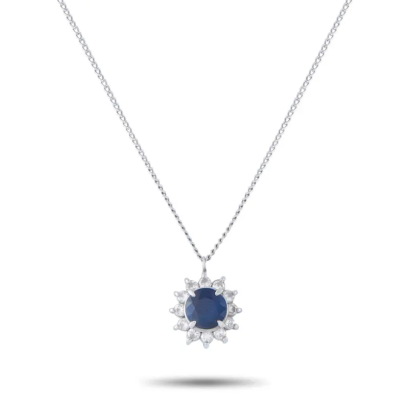 Lb Exclusive Platinum 0.36Ct Diamond And Sapphire Pendant Necklace Mf30-041326 1