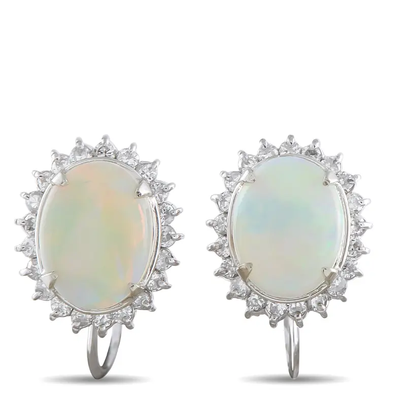 Lb Exclusive Platinum 0.44Ct Diamond And Opal Earrings Mf08-041026 1
