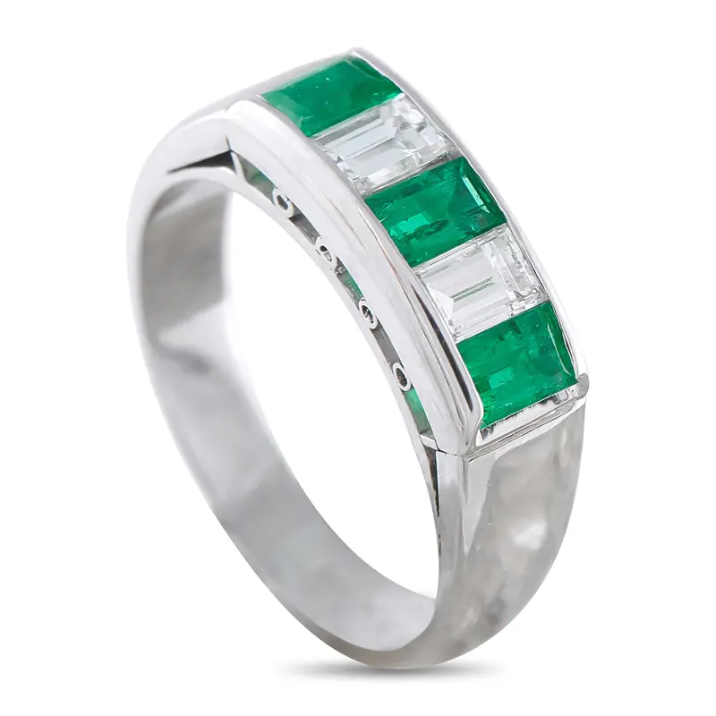 Lb Exclusive Platinum 0.45Ct Diamond And Emerald Ring Mf02-041026 1