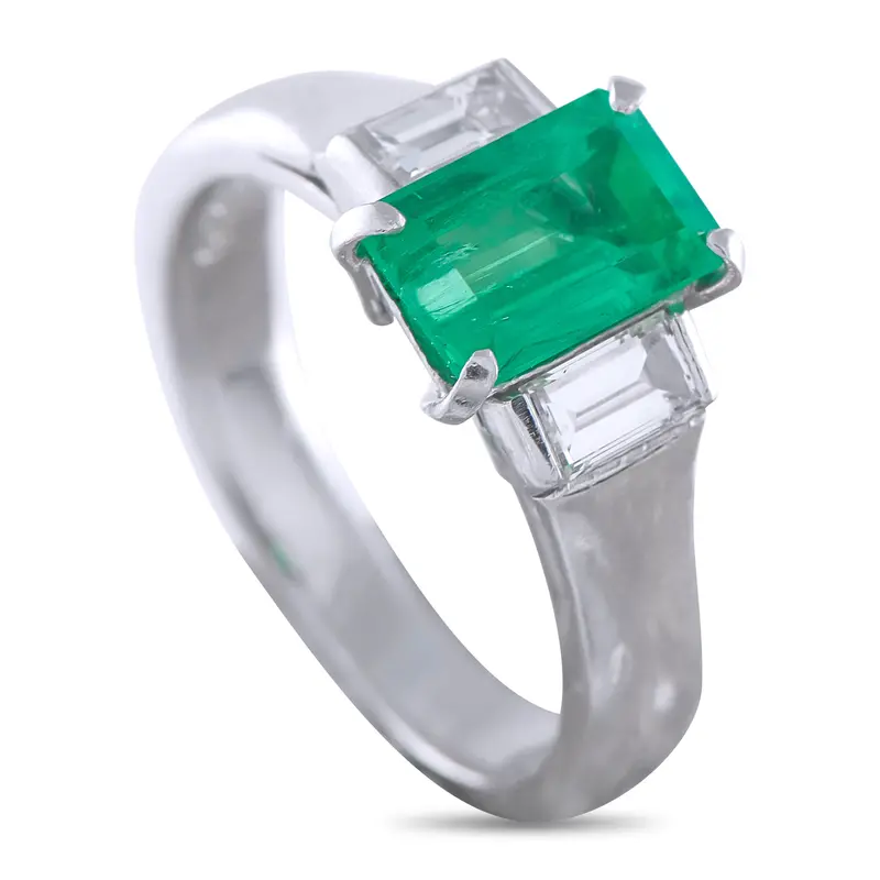 Lb Exclusive Platinum 0.46Ct Diamond And Emerald Ring Mf17-041026 1