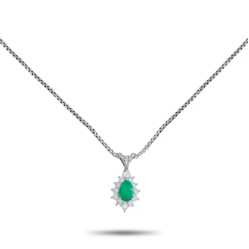 Lb Exclusive Platinum 0.55Ct Diamond And Emerald Pendant Necklace Mf05-041026 1