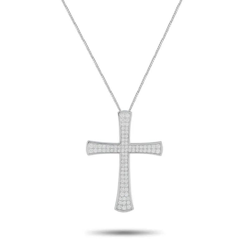 Lb Exclusive Platinum 0.60Ct Diamond Cross Pendant Necklace Mf07-041026 1
