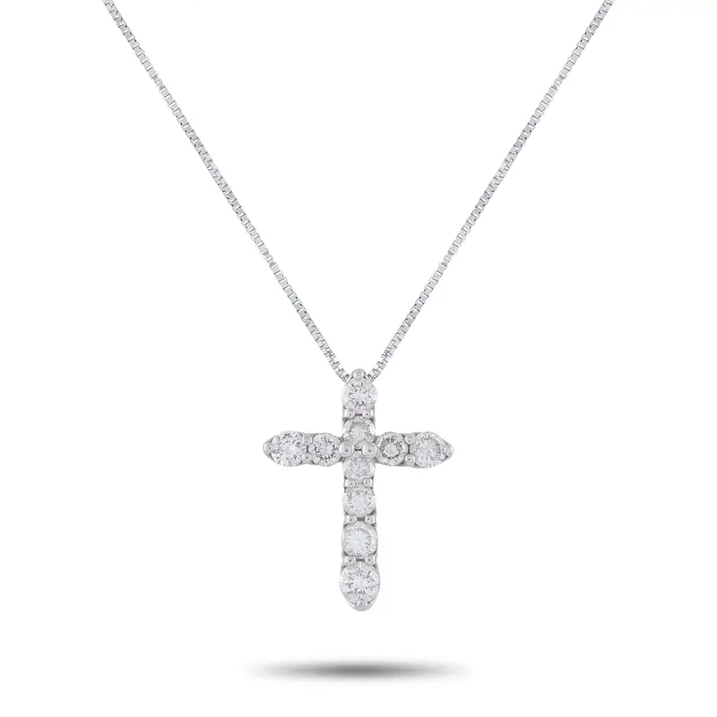 Lb Exclusive Platinum 1.0Ct Diamond Cross Pendant Necklace Mf12-041326 1