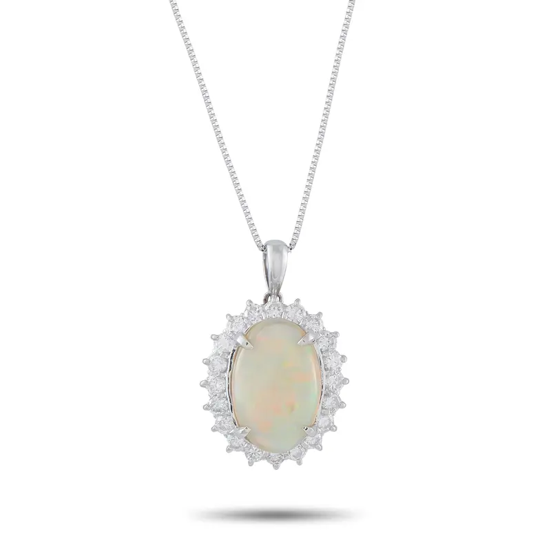 Lb Exclusive Platinum 1.10Ct Diamond And Opal Pendant Necklace Mf19-041026 1