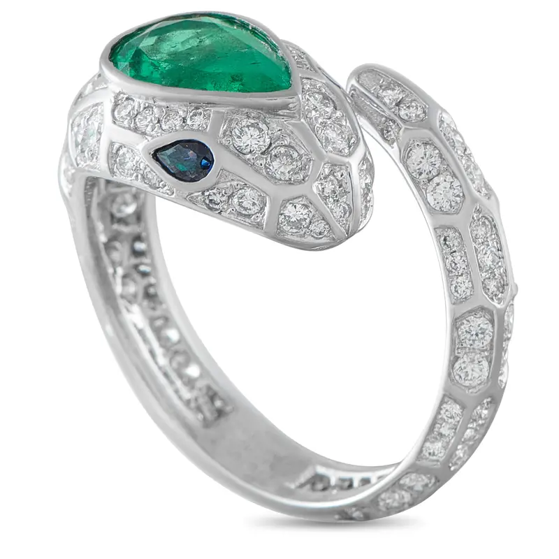 Lb Exclusive Platinum 1.28Ct Diamond, Emerald, And Sapphire Snake Ring Mf18-041426 1